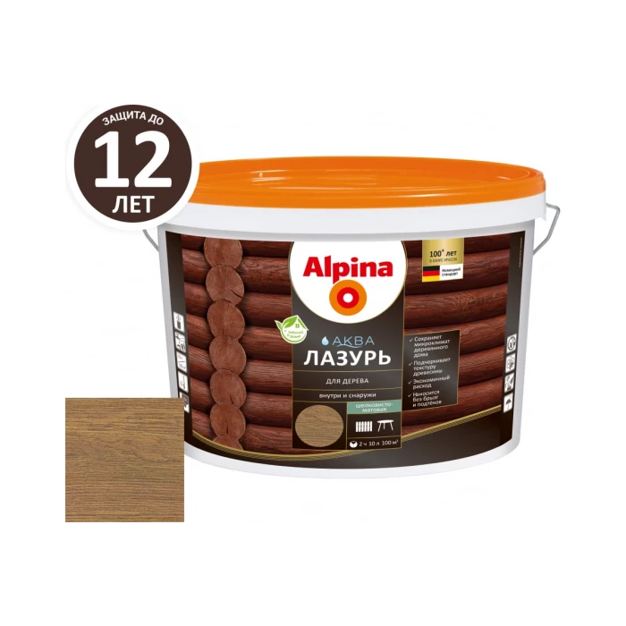 Лазурь для дерева ALPINA Аква (палисандр; 10 л) 948103598