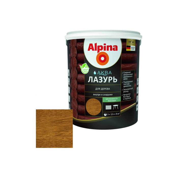 Лазурь для дерева ALPINA Аква (махагон; 2.5 л) 948103481