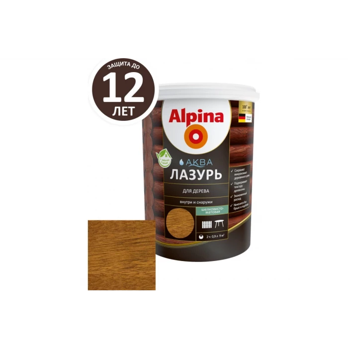 Лазурь для дерева ALPINA Аква (махагон; 0.9 л) 948103479