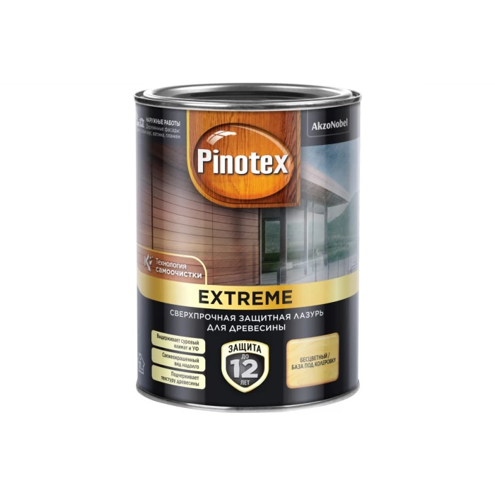 Лазурь с эффектом самоочистки для защиты древесины PINOTEX EXTREME (прозрачная ВС; 0.9 л) 5351704