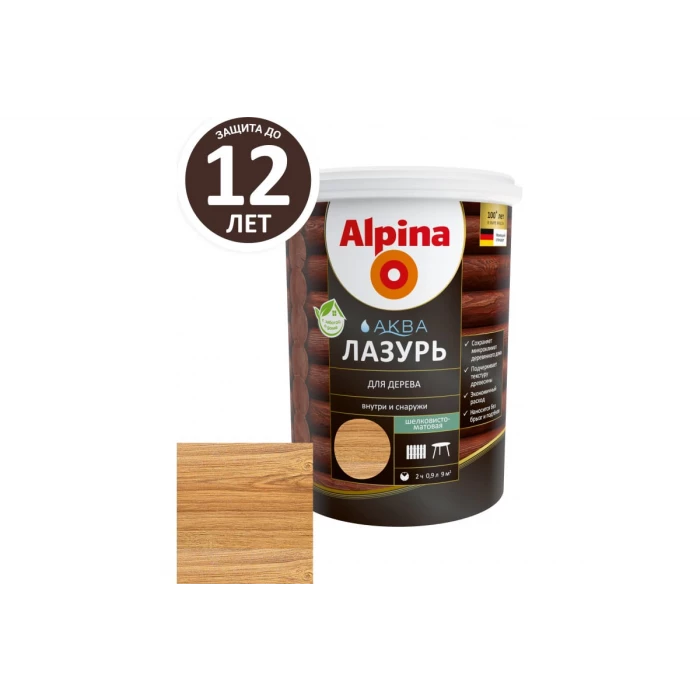 Лазурь для дерева ALPINA Аква (орех; 0.9 л) 948103495