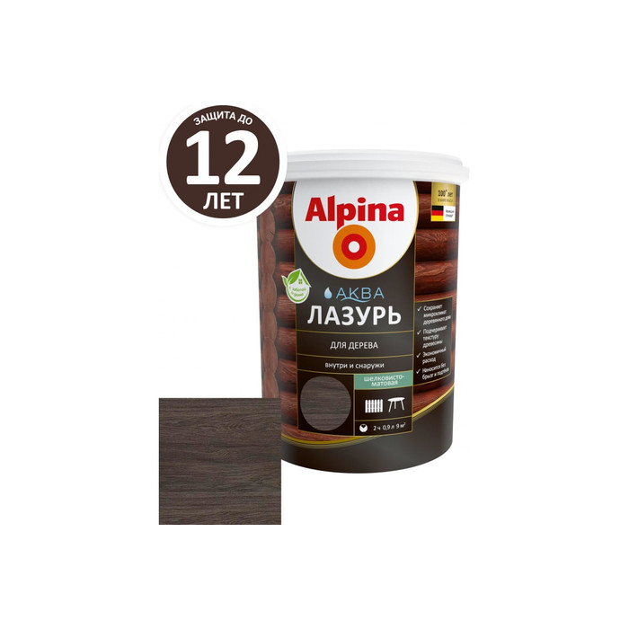 Лазурь для дерева ALPINA Аква (черный; 0.9 л) 948103491