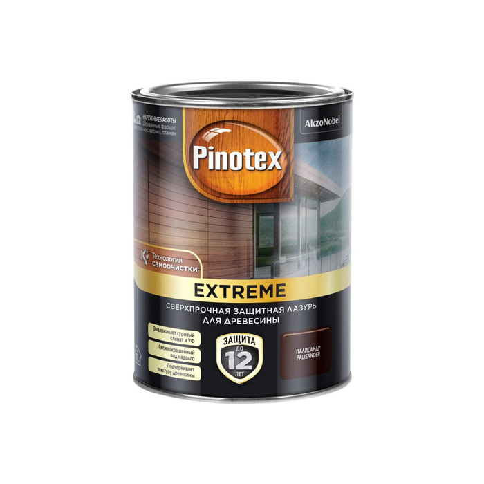 Лазурь с эффектом самоочистки для защиты древесины PINOTEX EXTREME (палисандр; 0.9 л) 5351730 фото 2
