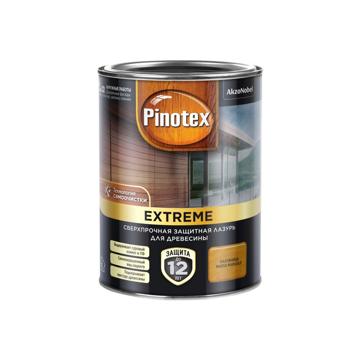 Лазурь с эффектом самоочистки для защиты древесины PINOTEX EXTREME (калужница; 0.9 л) 5351708 фото 2