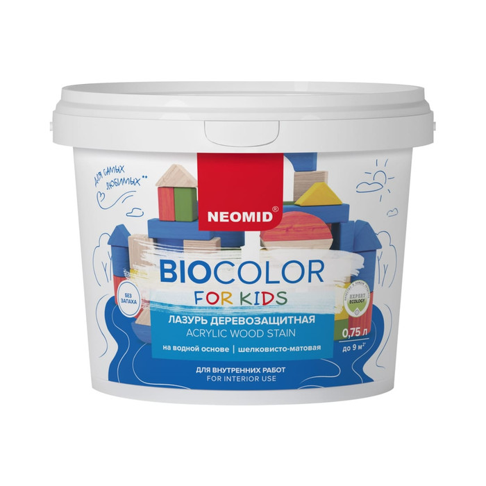 Лазурь Bio Color For Kids бирюзовый, 0,75 л Neomid Н-BCFK-0,75/бирюз