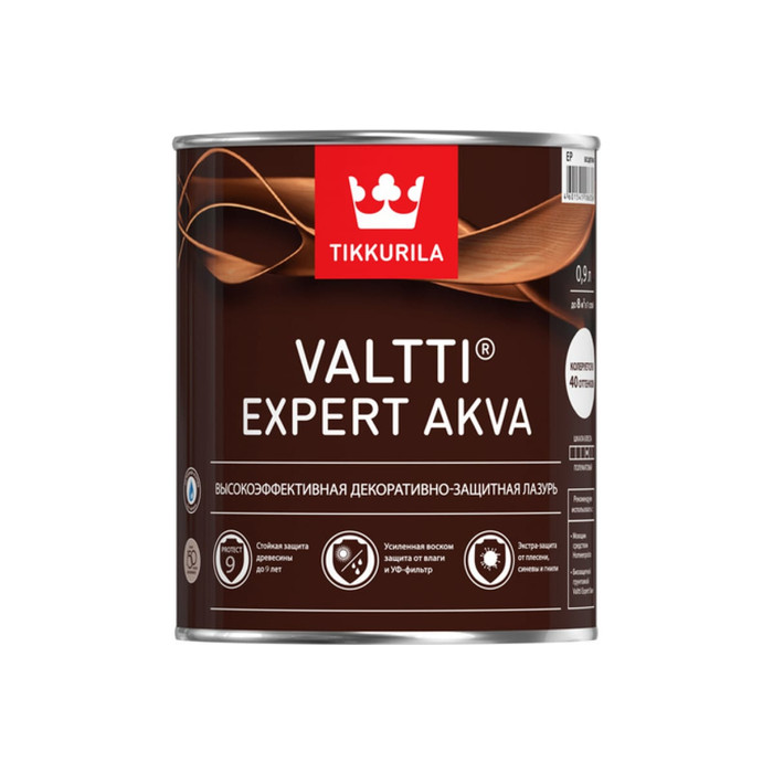 Лазурь TIKKURILA VALTTI EXPERT AKVA высокоэффективная защитная, полуматовая, белый дуб 0,9л 700009611