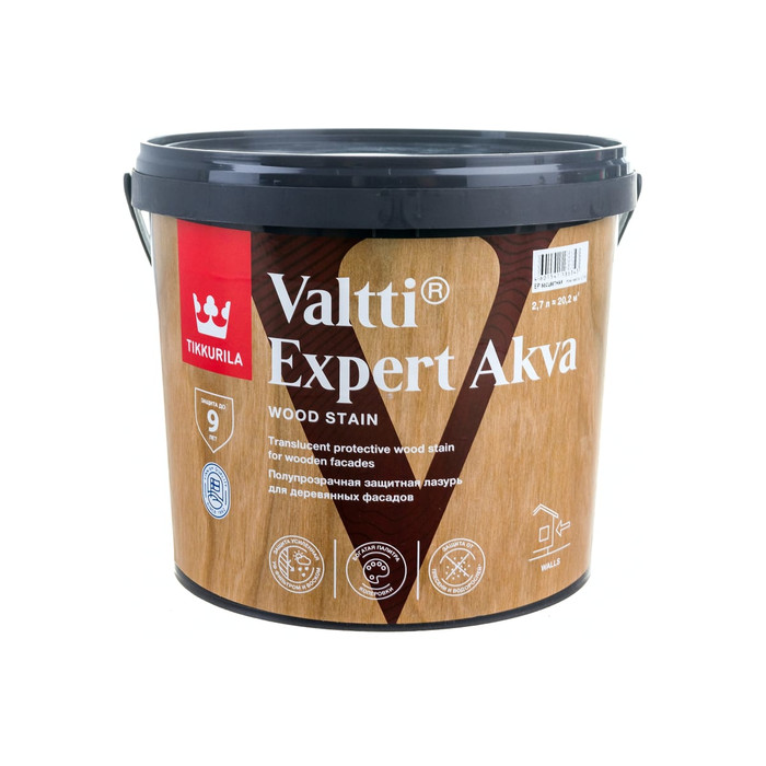 Лазурь TIKKURILA VALTTI EXPERT AKVA высокоэффективная защитная, полуматовая, бесцветный 2,7л 700009574 фото 4