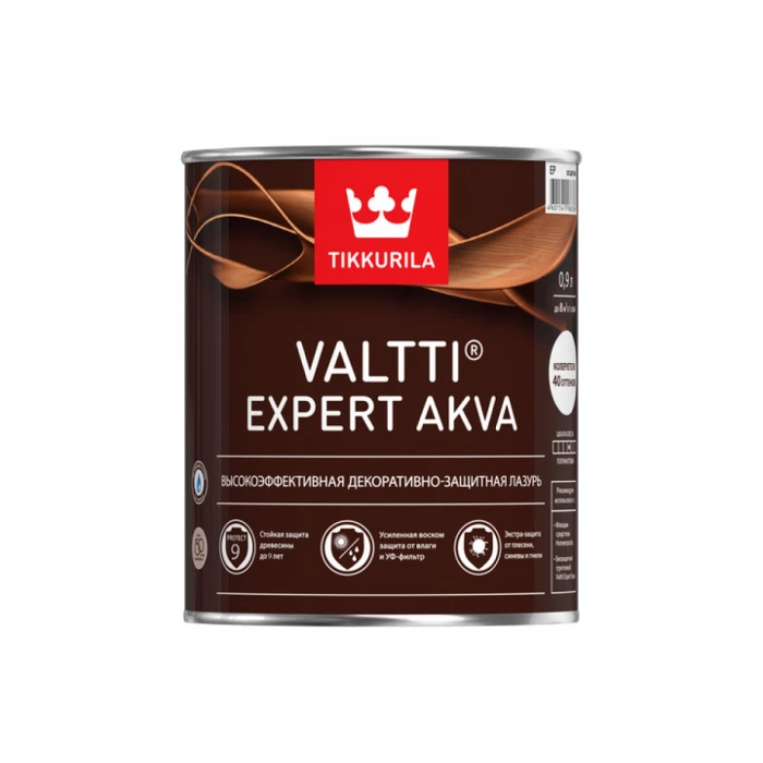 Лазурь TIKKURILA VALTTI EXPERT AKVA высокоэффективная защитная, полуматовая, бесцветный 9л 700009575