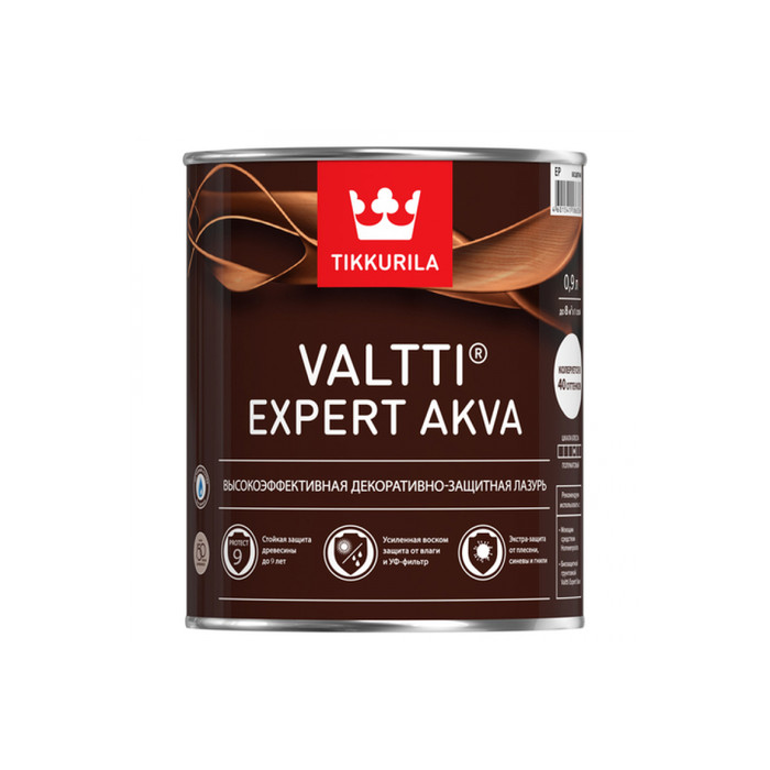 Лазурь TIKKURILA VALTTI EXPERT AKVA высокоэффективная защитная, полуматовая, рябина 0,9л 700009618