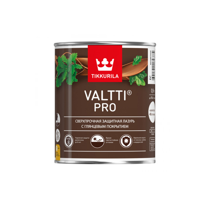 Лазурь TIKKURILA VALTTI PRO сверхпрочная, защитная, глянцевая, орегон 0,9л 700010339