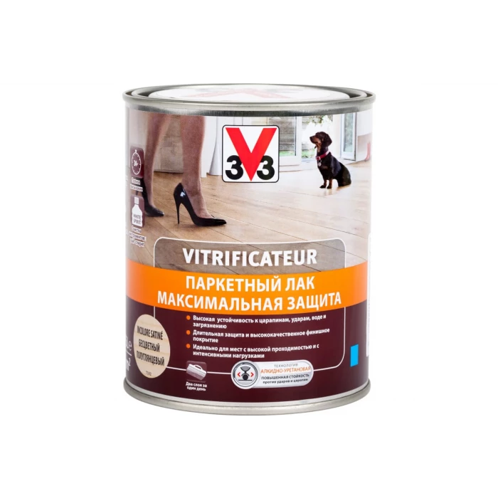 Полиуретановый алкидный паркетный лак V33 максимальная защита полуглянец 107861