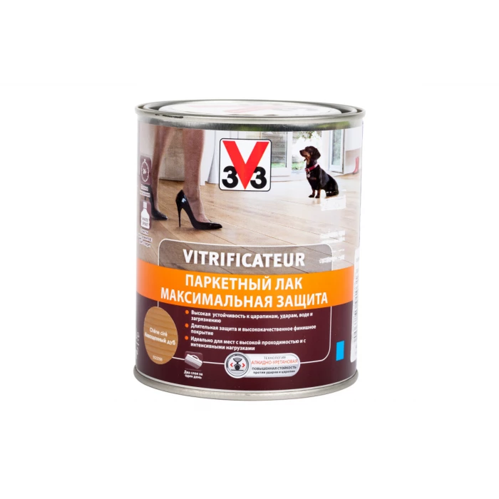 Полиуретановый алкидный паркетный лак V33 максимальная защита полуглянец цвет дуб 107863