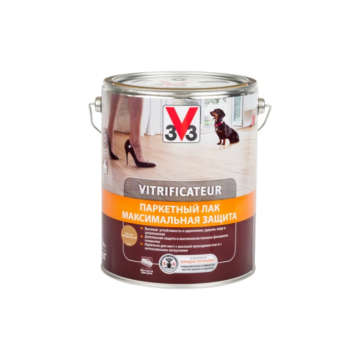 Полиуретановый алкидный паркетный лак V33 максимальная защита полуглянец цвет дуб 107871