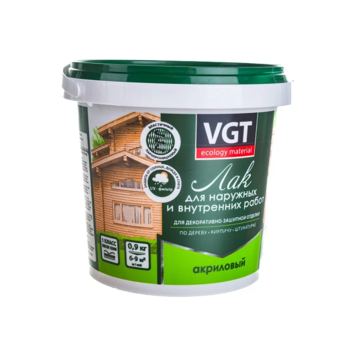 Акриловый лак для наружных и внутренних работ VGT матовый, бесцветный 0,9 кг 11600825