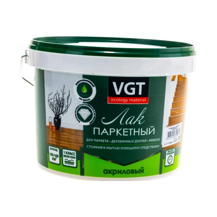Акриловый лак для паркета и дерева внутри помещений VGT полуматовый 2,2кг 11603750