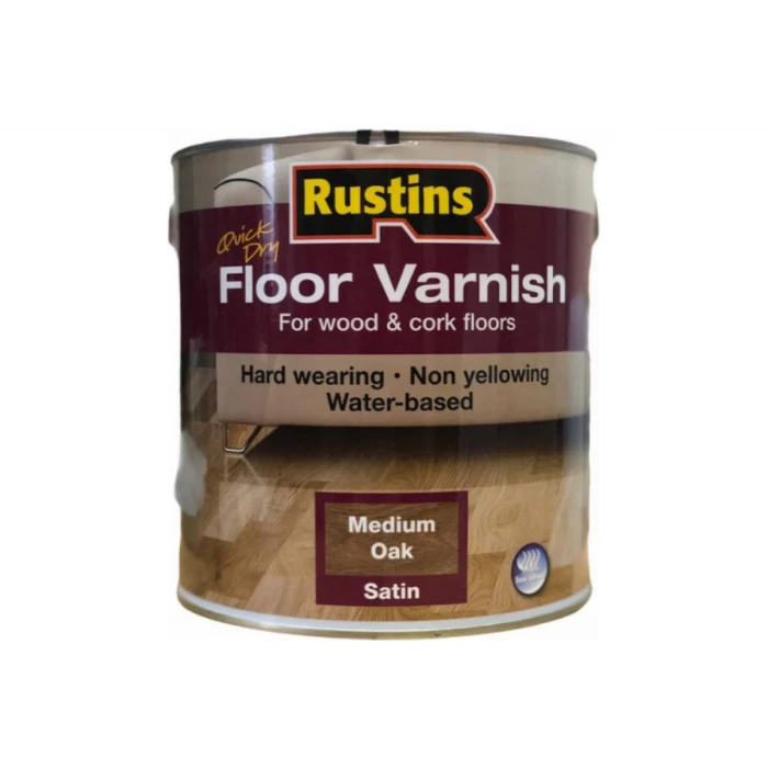 Акриловый лак для пола Rustins Q/D Floor Varnish Satin Medium Oak средний дуб, полуматовый, 2.5 л 3172