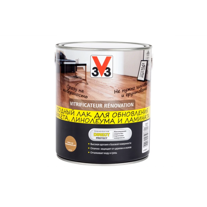 Акриловый лак для пола V33 Renovation, полуглянец цвет дуб 108170