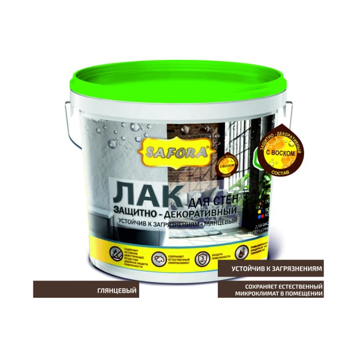 Акриловый лак для стен SAFORA глянцевый, бесцветный, без запаха, 0.9 л L2