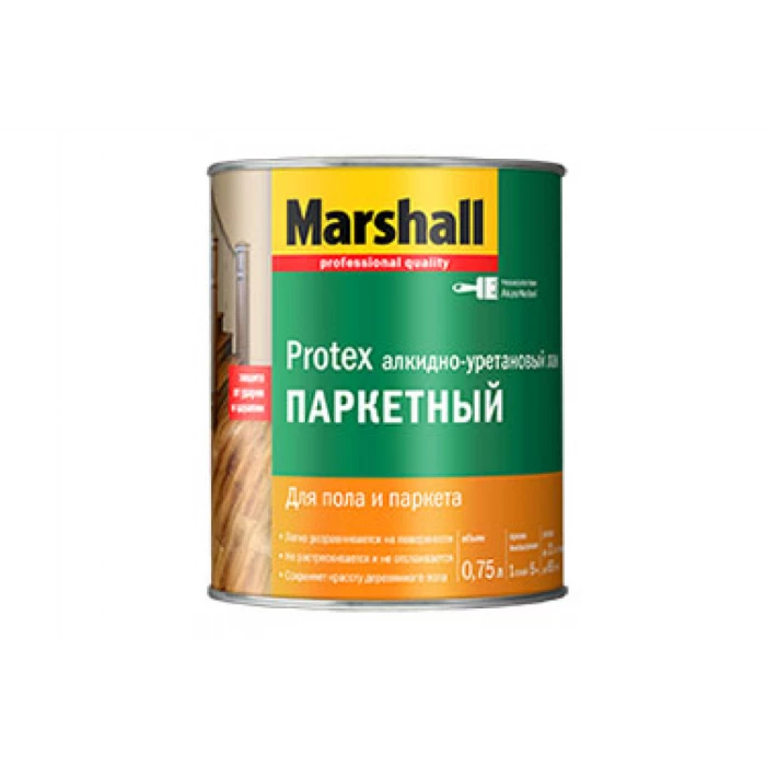 Лак MARSHALL PROTEX паркетный, износостойкий, глянцевый 0,75л 5255005