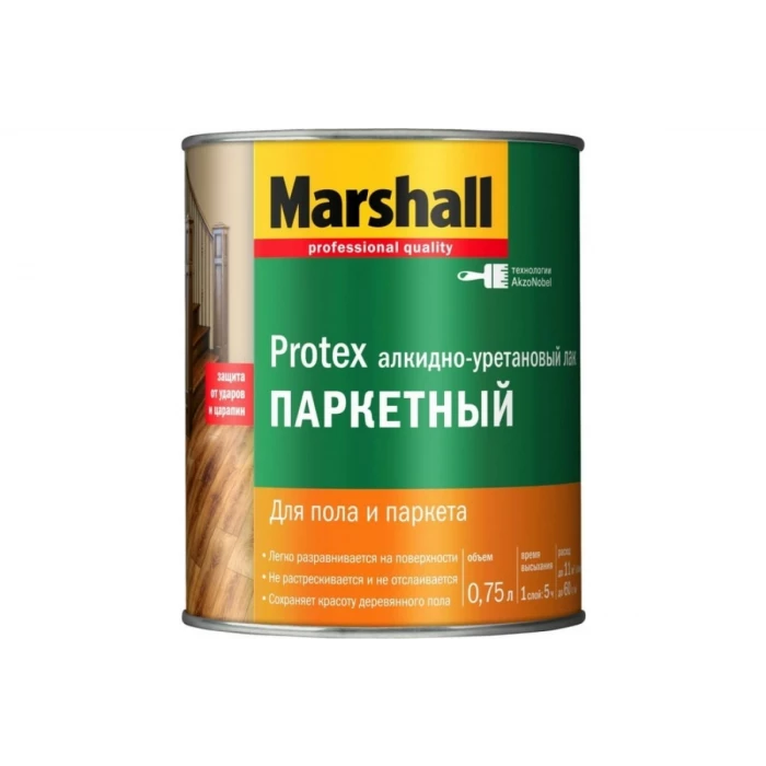 Лак MARSHALL PROTEX паркетный, износостойкий, полуматовый, 0.75 л 5255231