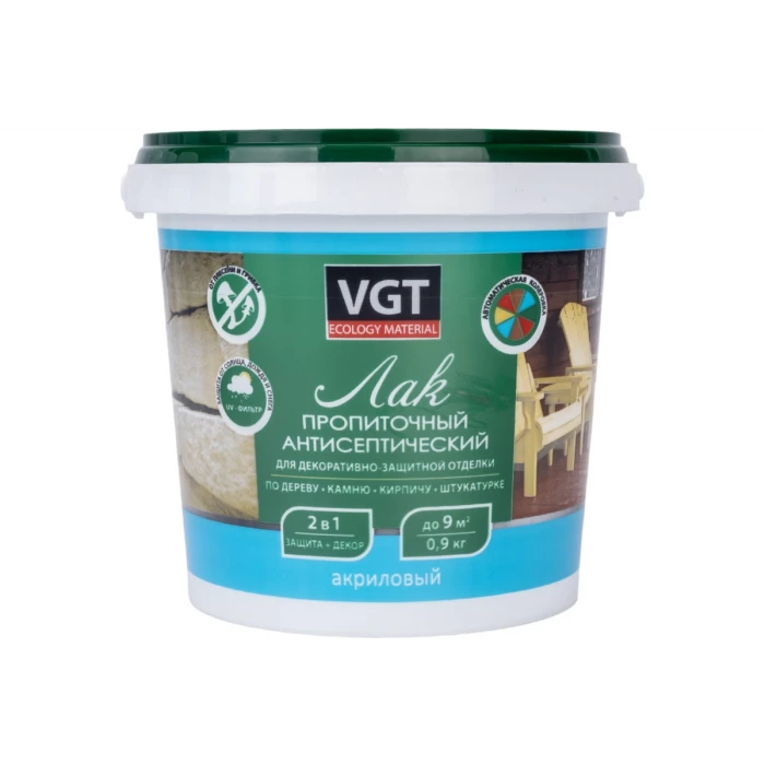 Пропиточный акриловый лак с антисептиком VGT бесцветный, 0.9 кг 11603898