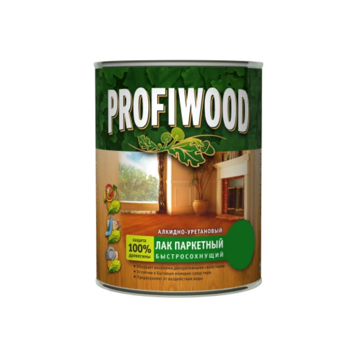 Алкидно-уретановый паркетный лак PROFIWOOD (быстросохнущий; глянцевый; орех; 0.8 л; 0.7 кг) 73202
