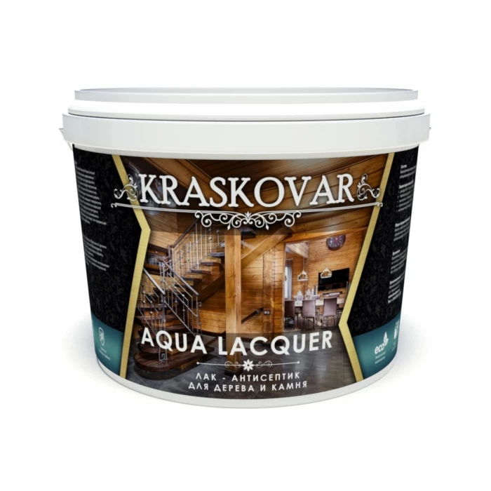 Лак-антисептик для дерева и камня Kraskovar Aqua Lacquer, бесцветный 9л 1339