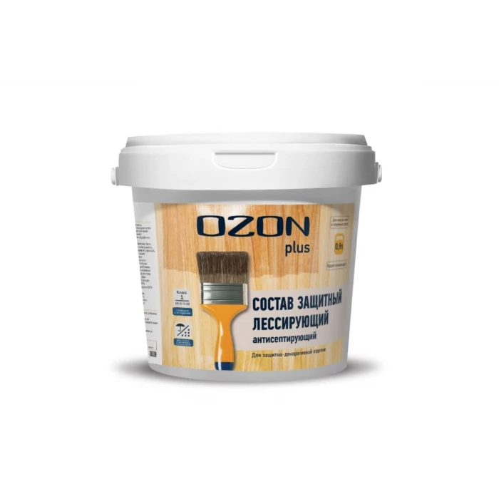 Лак OZON лессирующий защитный антисептирующий состав PLUS 0.9л/0.9кг ЛАСП-0,9