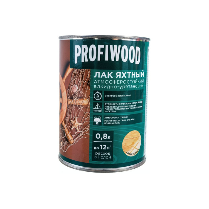 Алкидно-уретановый яхтный лак PROFIWOOD (атмосферостойкий; глянцевый; 0.8 л; 0.7 кг) 6463