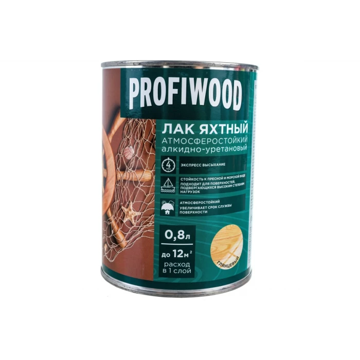 Алкидно-уретановый яхтный лак PROFIWOOD (атмосферостойкий; глянцевый; 0.8 л; 0.7 кг) 6463