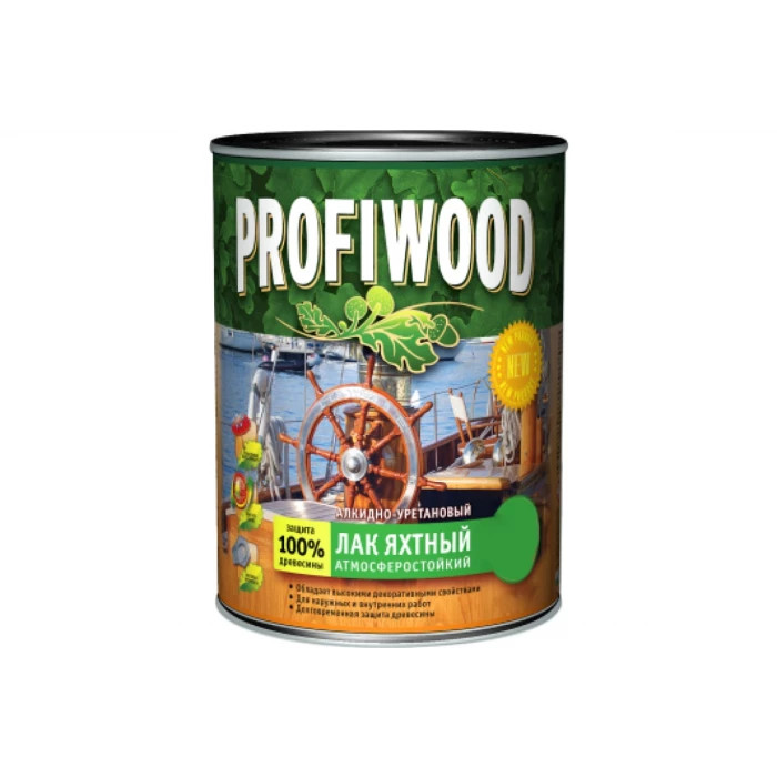 Алкидно-уретановый яхтный лак PROFIWOOD (атмосферостойкий; глянцевый; 2.6 л; 2.4 кг) 62103