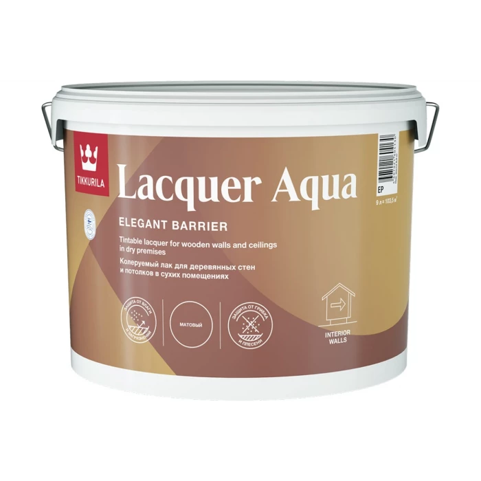 Лак TIKKURILA EURO LACQUER AQUA интерьерный, антисептирующий, защитный, матовый, 9 л 27366