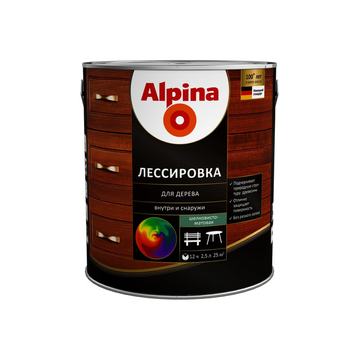 Лессировка для дерева ALPINA (10686) рябина, 2.5 л 948103903