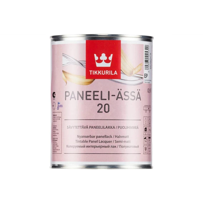Лак TIKKURILA PANEELI ASSA 20 интерьерный колеруемый для стен и потолков, полуматовый 0,9л 84664040110