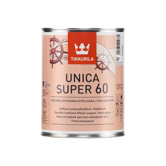 Лак TIKKURILA UNICA SUPER 60 алкидно уретановый универсальный, износостойкий, полуглянцевый 2,7л 55764040130