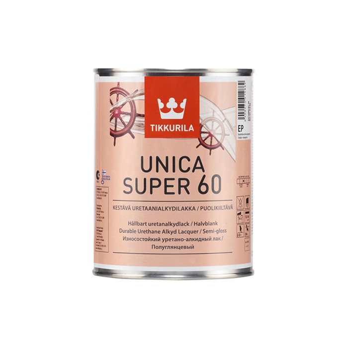 Лак TIKKURILA UNICA SUPER 60 алкидно уретановый универсальный, износостойкий, полуглянцевый 9л 55764040160