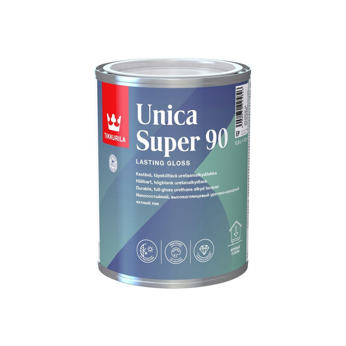 Лак TIKKURILA UNICA SUPER 90 алкидно уретановый универсальный износостойкий, высокоглянцевый 0,9л 55664040110
