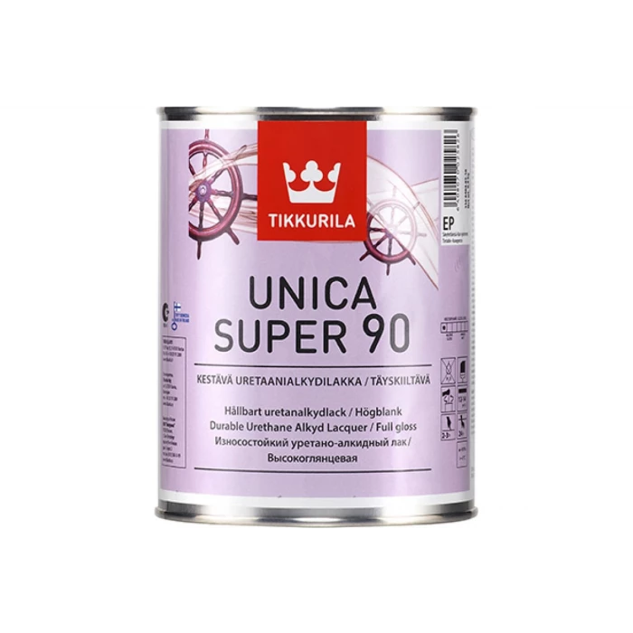 Лак TIKKURILA UNICA SUPER 90 алкидно уретановый универсальный износостойкий, высокоглянцевый 2,7л 55664040130