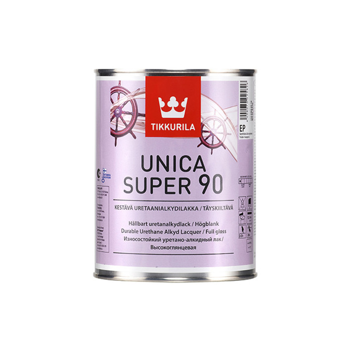 Лак TIKKURILA UNICA SUPER 90 алкидно уретановый универсальный износостойкий, высокоглянцевый 9л 55664040160