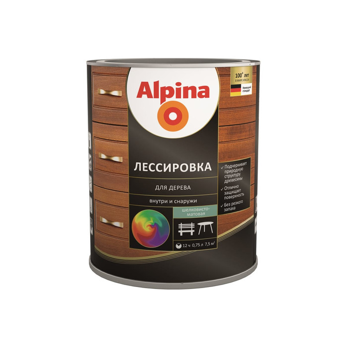 Лессировка для дерева ALPINA (тик; 0.75 л) 948103890