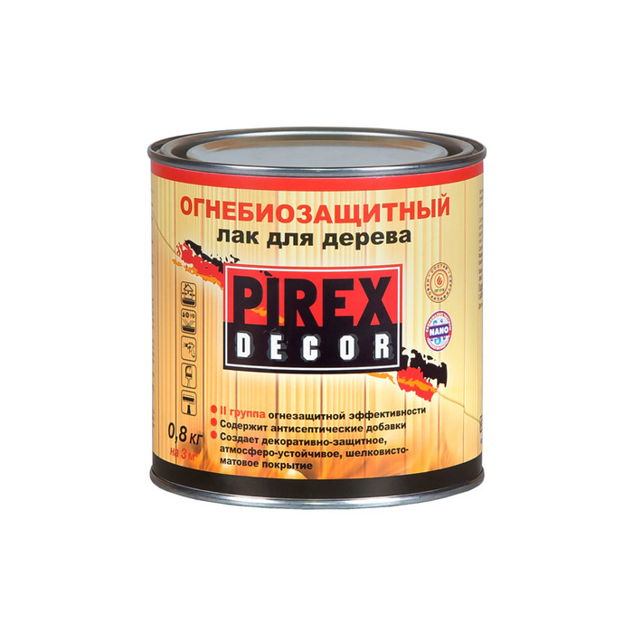 Огнебиозащитный лак для дерева PIREX DECOR полуматовый 0,8 кг 6 37751