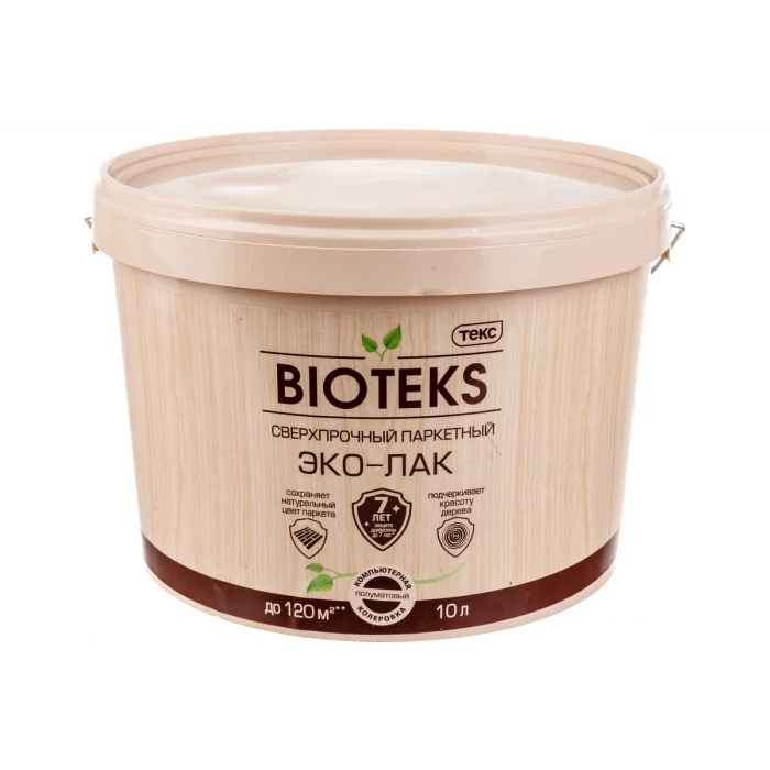 Паркетный водный лак Bioteks Текс профи полуматовый 10 л 22804