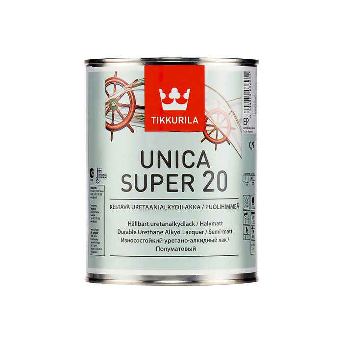 Универсальный лак TIKKURILA UNICA SUPER 20 алкидно-уретановый, износостойкий, полуматовый, 0,9 л 55964040110