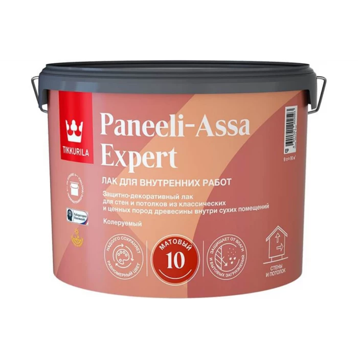 Лак для дерева Tikkurila paneeli-assa expert акрилатный, полуматовый, база EP, 9 л 253717