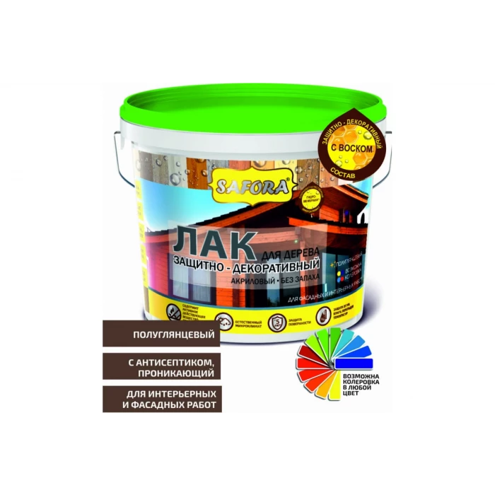 Лак для дерева с антисептиком SAFORA (полуглянцевый; 2 л) 019