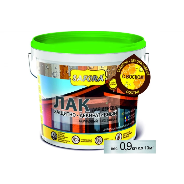 Лак для дерева с антисептиком полуглянцевый SAFORA 0.9 л 020