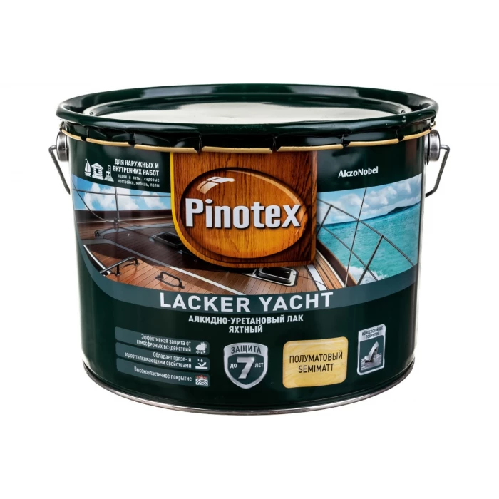 Яхтный алкидно-уретановый лак PINOTEX LACKER YACHT 40 (для внутренних и наружных работ; полуматовый; 9 л) 5255405