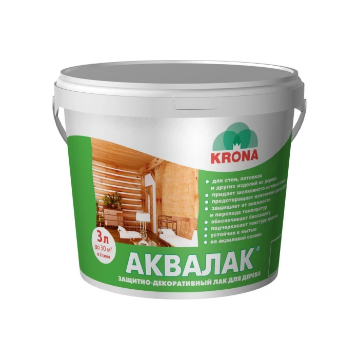 Защитно-декоративный лак для дерева KRONA Аквалак (махагон осенний; 3 л) 66361400