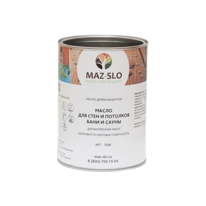 Масло для стен и потолков в бане и сауне MAZ-SLO цвет Мята 1 л 8066664