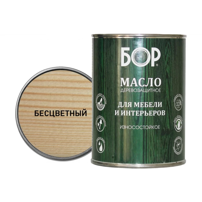Деревозащитное масло для мебели и интерьеров Бор бесцветное, банка 0,64 кг 4690417074235